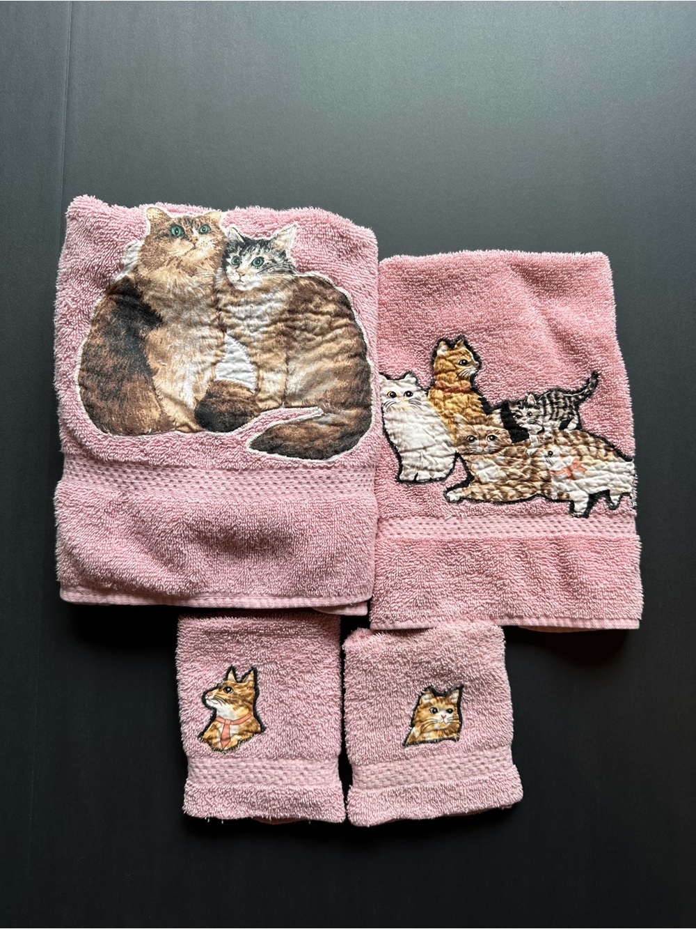 Vtg St Mary’s Raspberry Cream Feline Cat Bath Towel Hand Towel 2 Wash Cloths USA